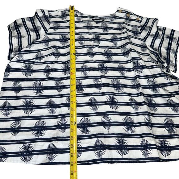 LANDS’ END Leaf Stripe Print LINEN White Navy Top 3X Oversized Relaxed Comfy - Picture 11 of 11